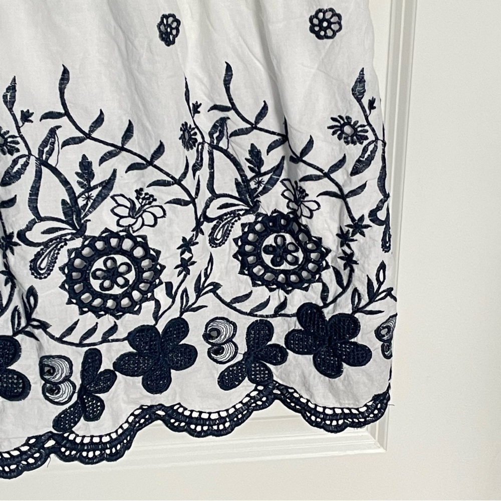 Draper James White Tank Top with Navy Blue Embroidered Floral Border - Picture 7 of 16